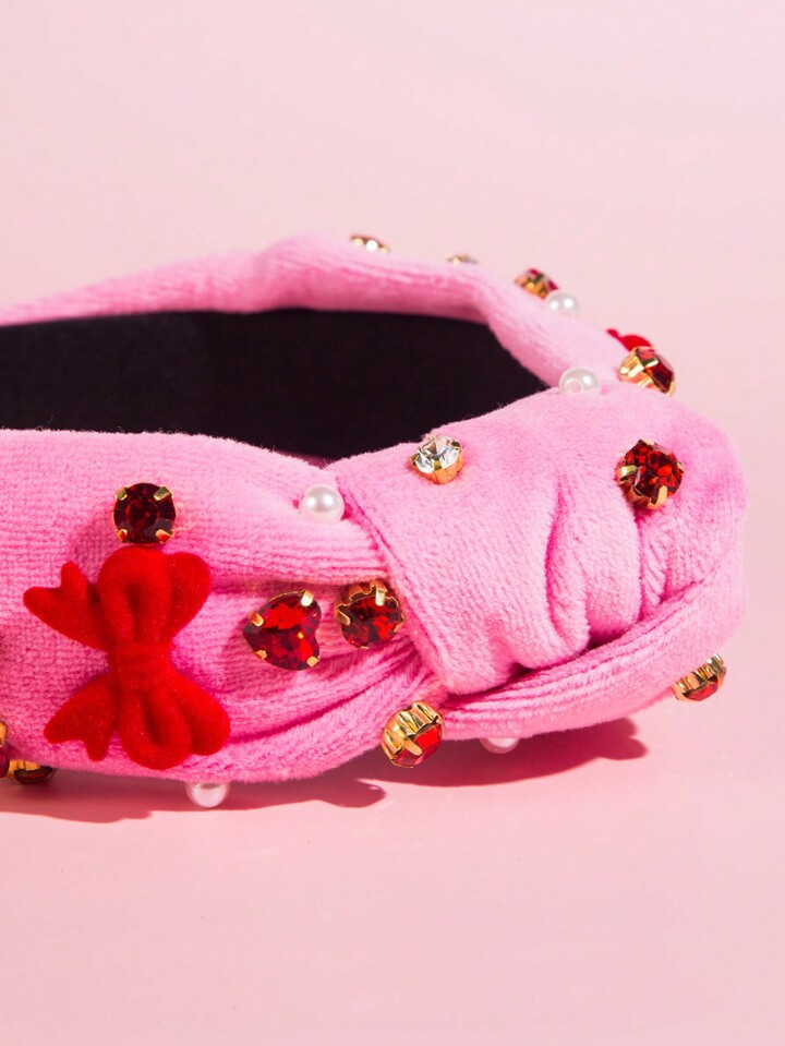 1pc Women'S Velvet Love Heart & Gemstone Decorated Gorgeous Headband For Valentine'S Day | SHEIN