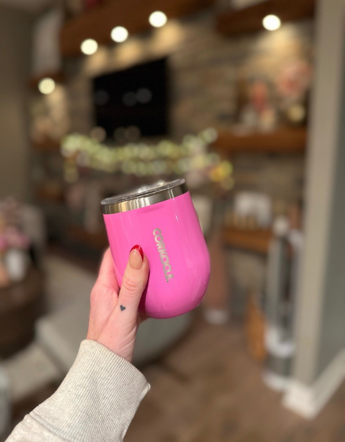 Pink corkcicle stemless wine tumbler is perfect for a date night at home 