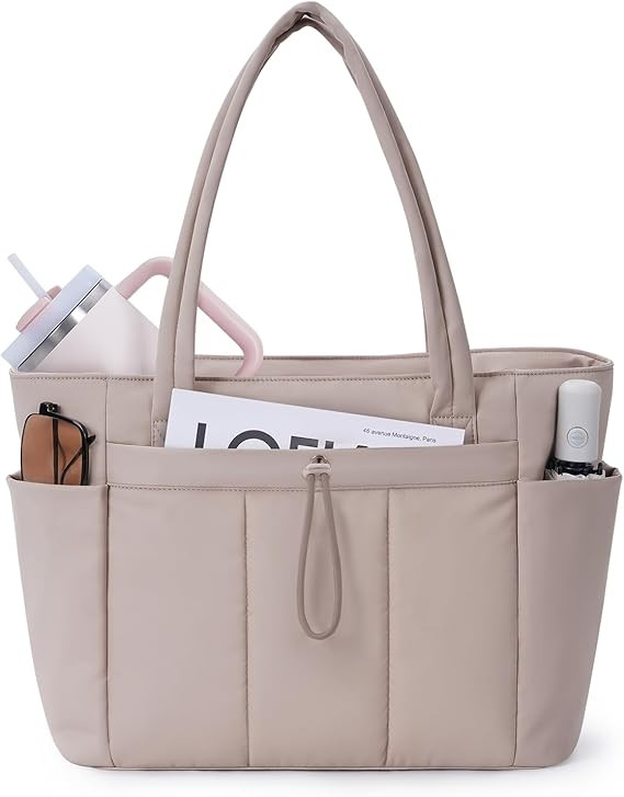 Wandering Nature Puffer Tote Bag with Cup Holder & Laptop Compartment & Trolley Sleeve for Travel... | Amazon (US)
