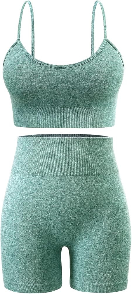 Seamless Workout Sets for Women 2 Piece Outfits High Waist Yoga Shorts Adjustable Padded Sports B... | Amazon (US)