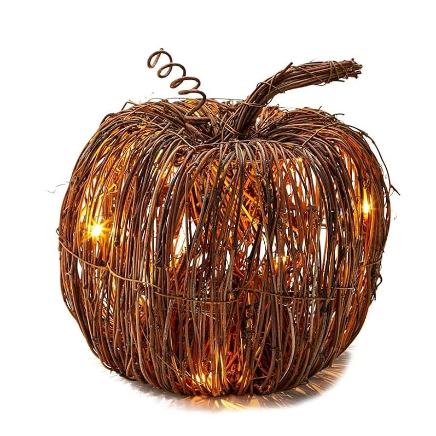 Rattan Lighted Pumpkin - Harvest Halloween Decor for Tabletops, Mantles - Small | Amazon (US)