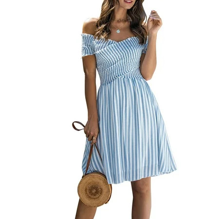 Garhelper Women s Off The Shoulder Stripe Dress | Walmart (US)