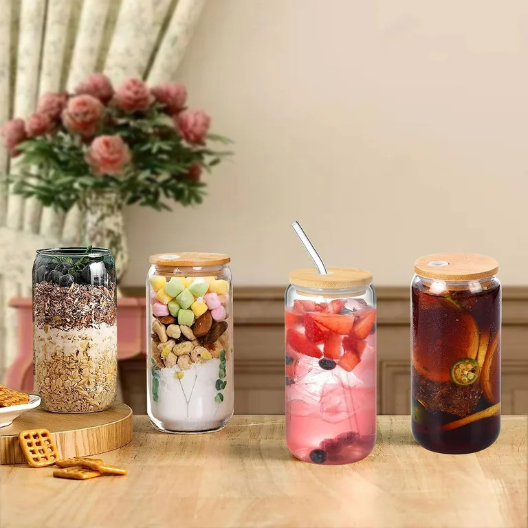 ALLJOY Glass Cups with Lids and Straws, Glasses Iced Coffee Cups, Glasses Tumbler Smoothie Cups, ... | Walmart (US)