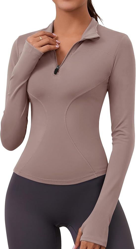 LOMON Womens Long Sleeve Workout Tops Quick Dry Quarter Zip Pullover Crop Yoga Athletic Slim Fit ... | Amazon (US)