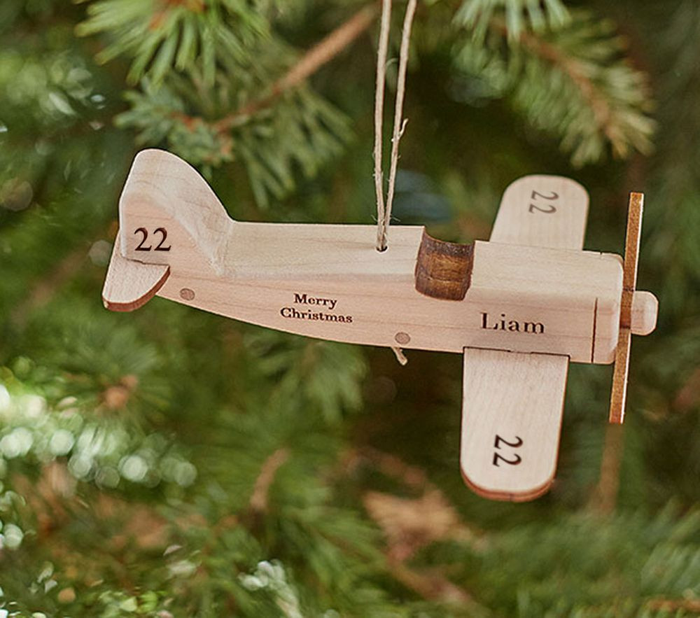 Natural Wood Airplane Personalized Christmas Ornament | Pottery Barn Kids