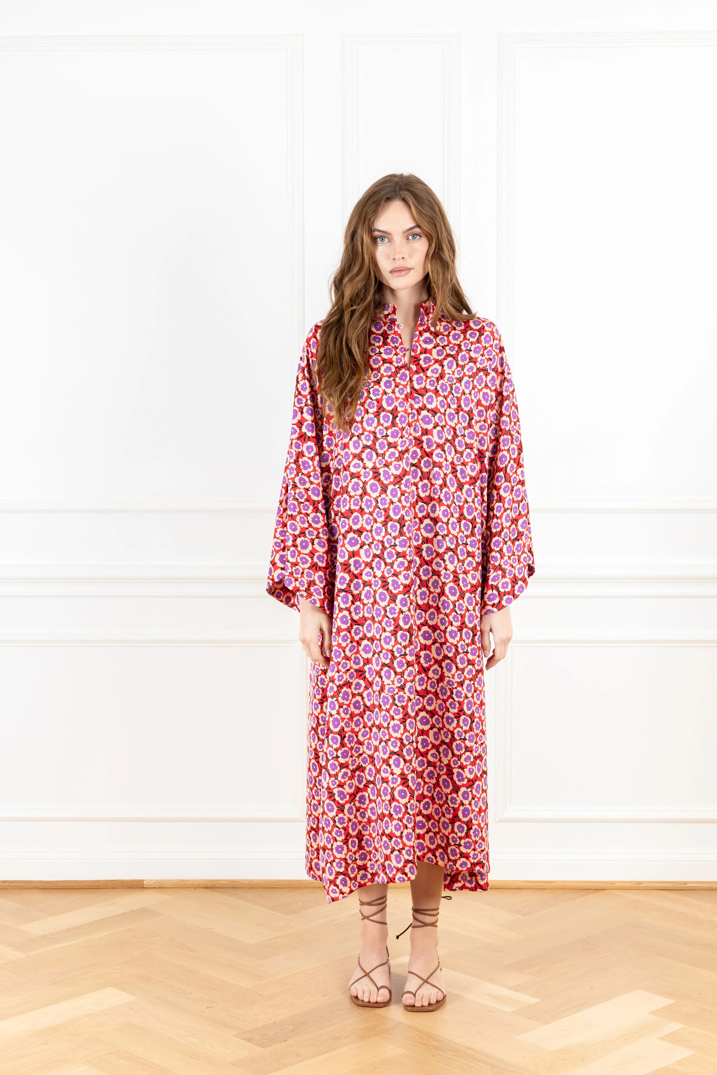 Ruby Floral Satin Maxi Caftan | La Vie Style House