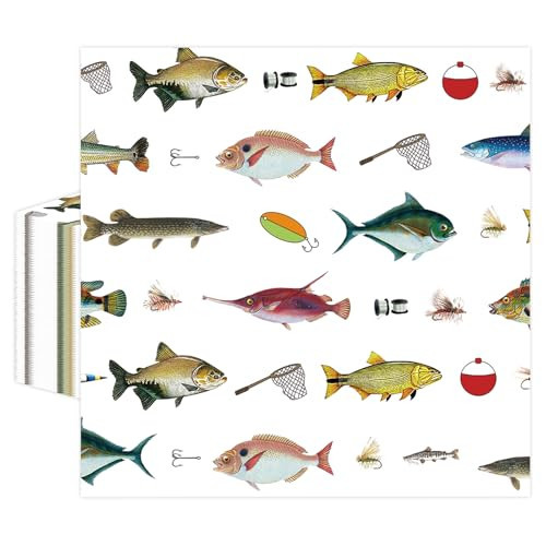 50 Pcs Fishing Napkins 13 x 13 Inches, Fishing Birthday Paper Napkins Disposable Luncheon Party Napkin Cocktail Napkins for for Ofishally One Birthday Decorations (Fishing) | Amazon (US)