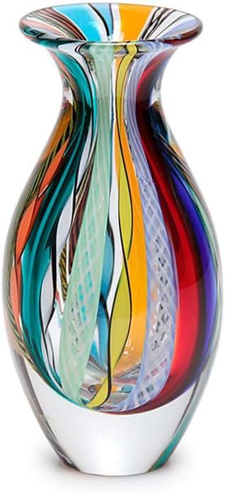 Cá d'Oro Small Glass Vase Hippie Colored Canes Hand Blown Murano-Style Art Glass - Model Nº 2 | Amazon (US)