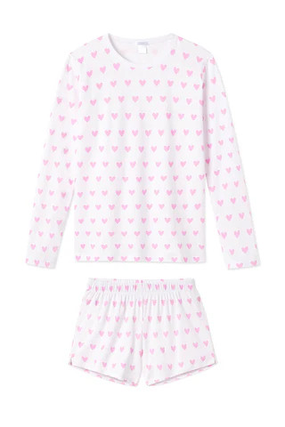 Pima Long-Short Weekend Set in Pink Heart | Lake Pajamas