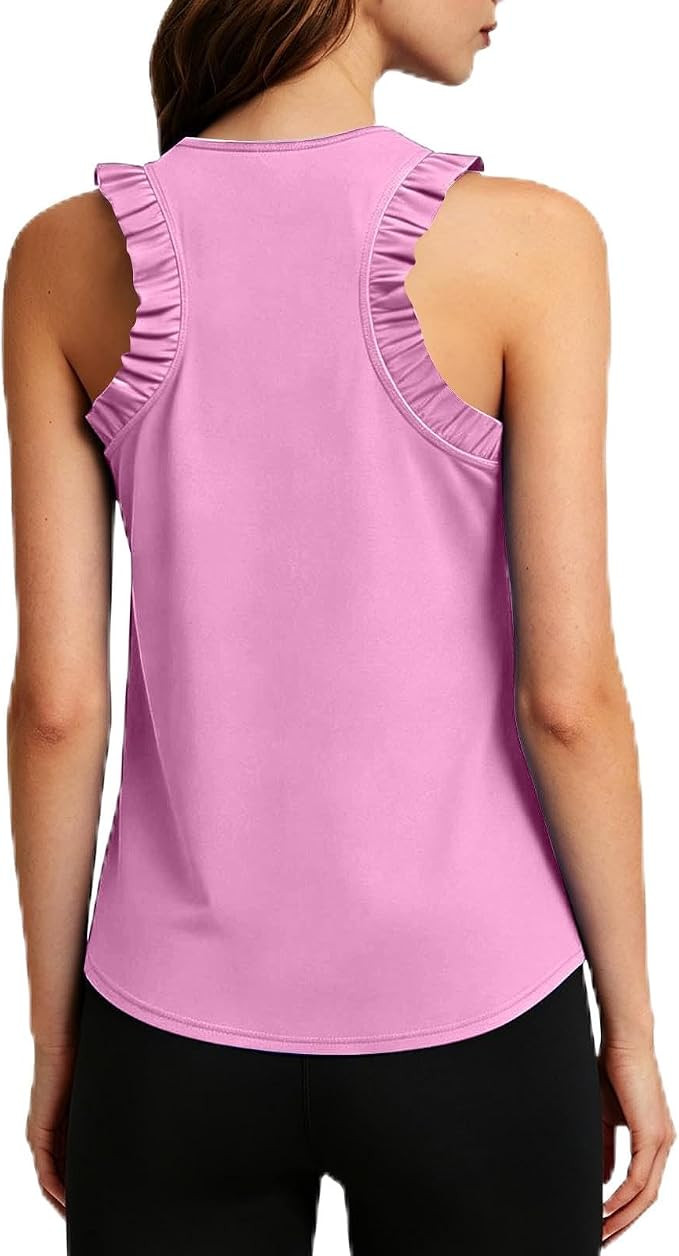 Workout Tank Tops Woman Athletic Ruffle Racerback Crewneck Sleeveless Lightweight Casual Running ... | Amazon (US)