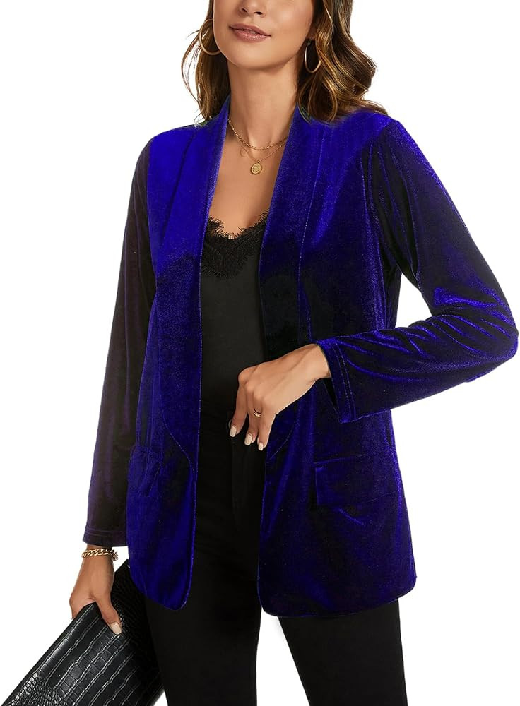 Womens Velvet Blazer Jacket Lapel Button Long Sleeve Suit Blazer | Amazon (US)