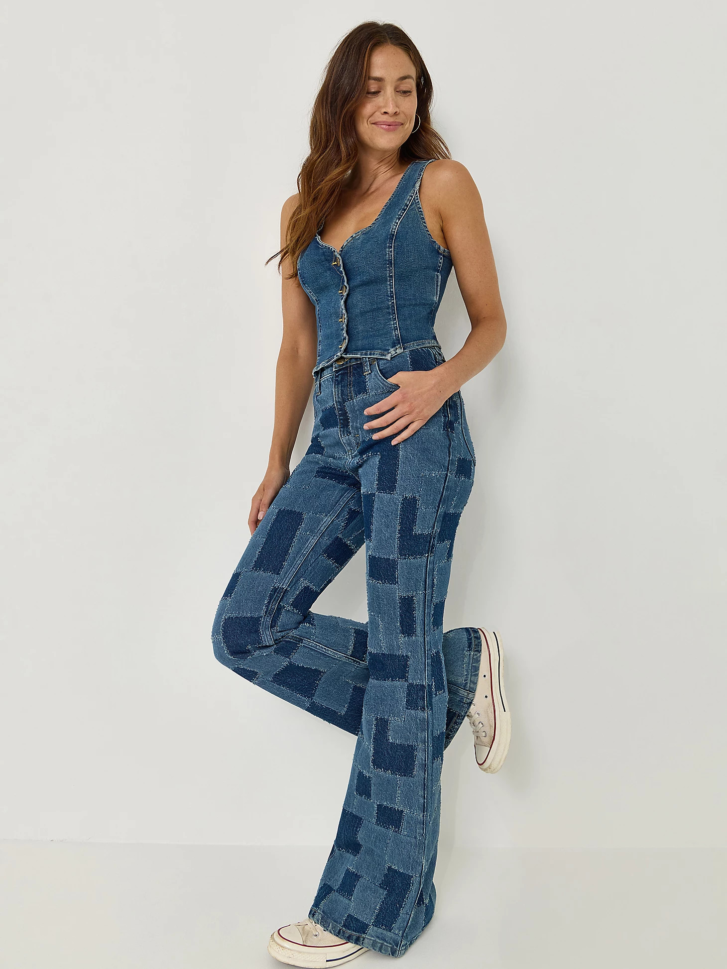 Women's High Rise Patchwork Flare Jean in Traveling Pant | Lee Jeans