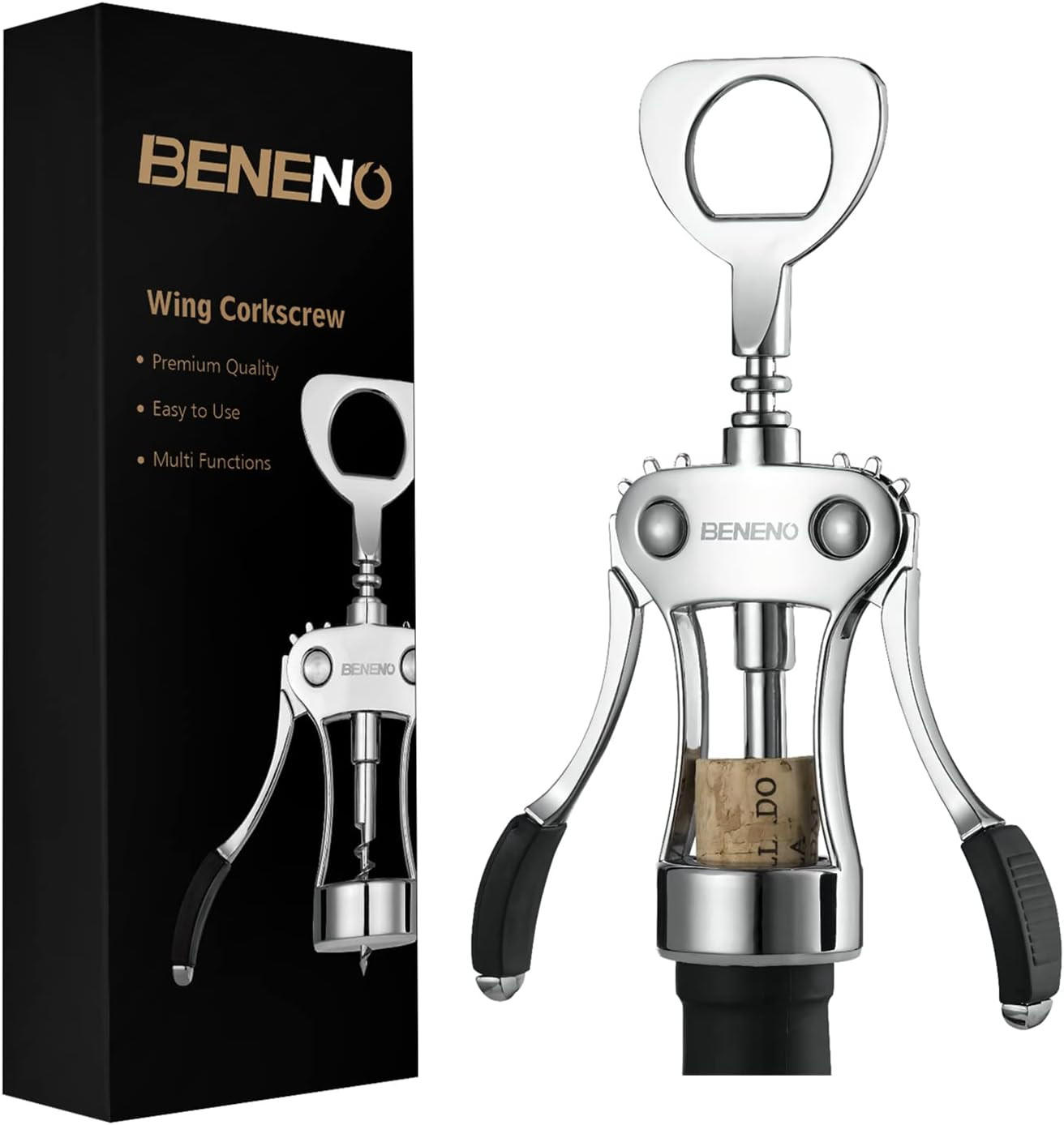 Beneno Wine Opener, Zinc Alloy Premium Wing Corkscrew with Multifunctional Bottles Opener, Sharp ... | Amazon (US)