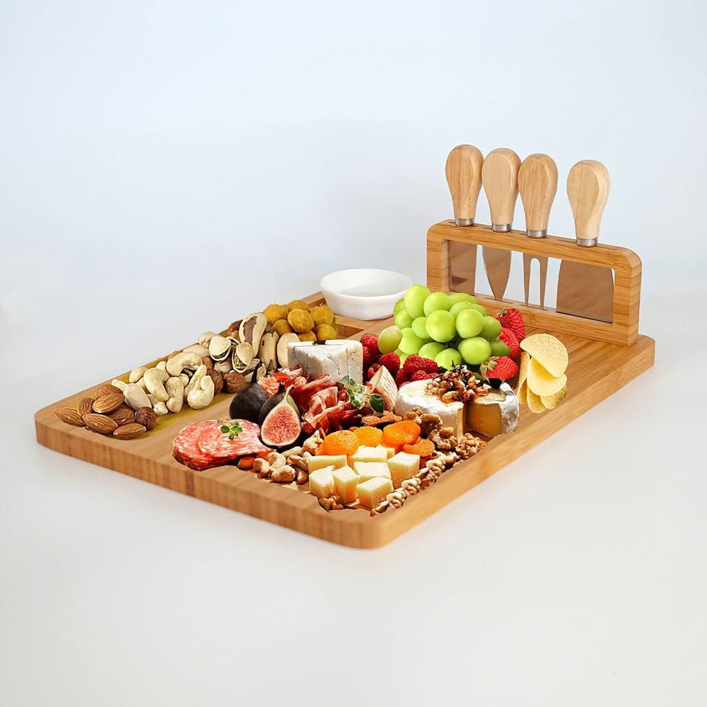 Aoibox Juego de tablas de queso de bambú de 14.17 x 11 x 0.8 pulgadas, plato de charcutería y t... | Amazon (US)