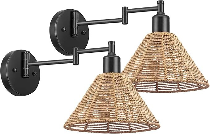 Swing Arm Wall Lamp Industrial Wall Sconce, Black Painted Finish, E26 Base,Bedroom Wall Lights Fi... | Amazon (CA)