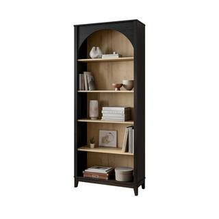 Ark 78 in. Tall Black Oak and Natural Oak Engineered Wood 5-Shelf Arched Bookcase with Storage for Home Living Room | The Home Depot
