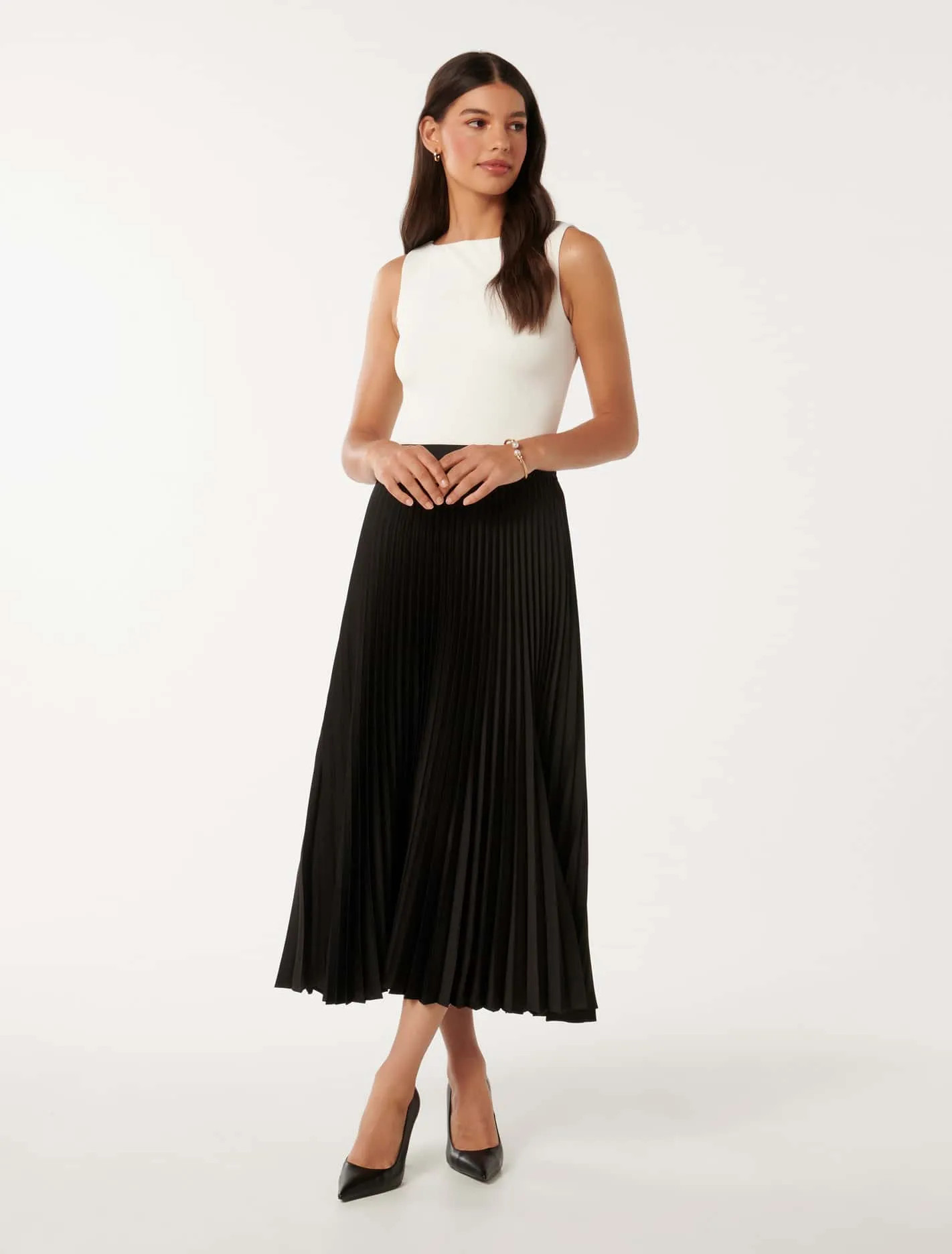 Estelle Satin Pleated Skirt | Forever New (AU)