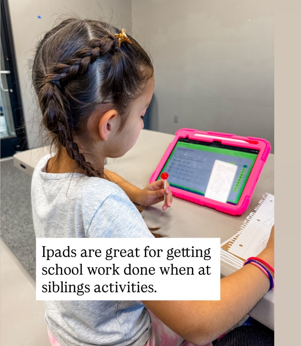iPad was a life saver for working on her dashboard school work while at big bros activity. 
It’s amazing all kids have to complete on technology instead of on paper. 
Kids gift. 
Technology gift for kids  

#LTKHoliday #LTKGiftGuide #LTKKids