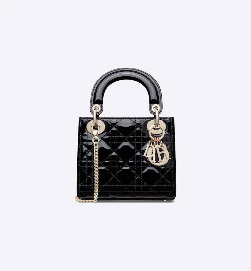 Mini Lady Dior Bag Black Patent Cannage Calfskin | DIOR | Dior Couture