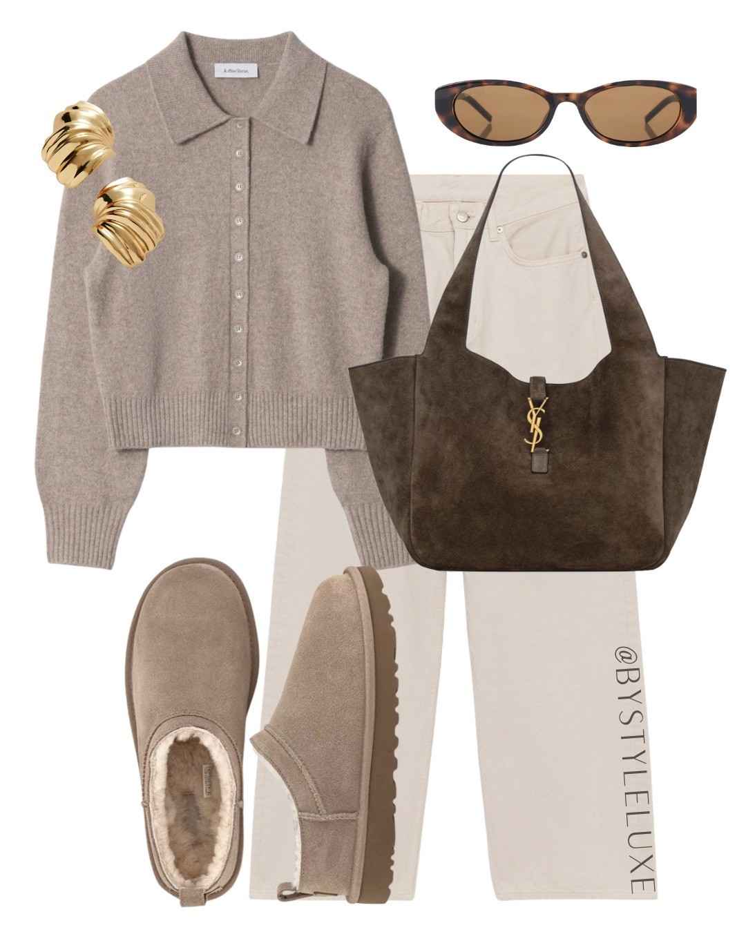 CARDIGAN - styling this ribbed collar cardigan with beige jeans and new style Ugg slippers for a chic pre-Autumn look

#ugg #jeans #autumnoutfit  

#LTKautumn #LTKshoes #LTKbag