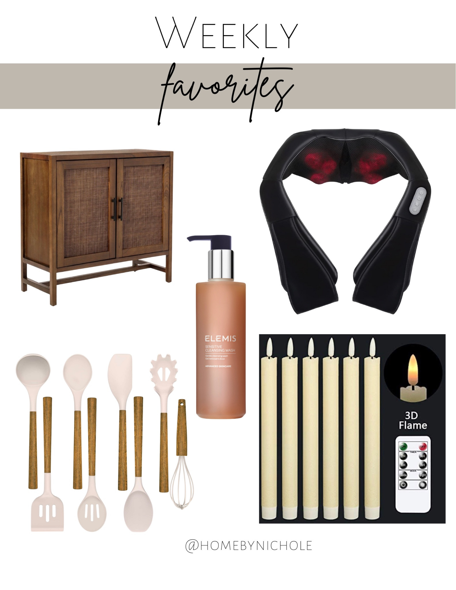 This weeks best sellers! 2 door cabinet - neck/shoulder massager - cooking utensils - Elemis face wash - battery candles 

#LTKCyberweek #LTKhome #LTKfamily