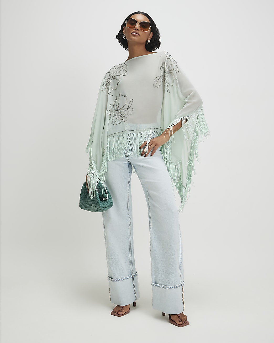 Blue Beaded Tassel Cape | River Island UK & IE