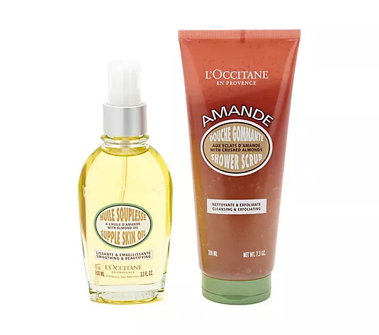 L'Occitane Radiant Almond Ritual Shower Scrub & Supple Skin Oil 2pc - QVC.com | QVC