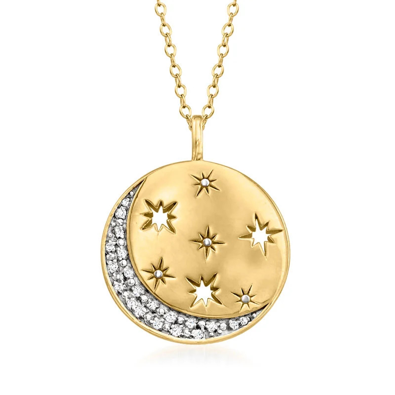 .10 ct. t.w. Diamond Moon and Star Disc Pendant Necklace in 18kt Gold Over Sterling | Ross-Simons