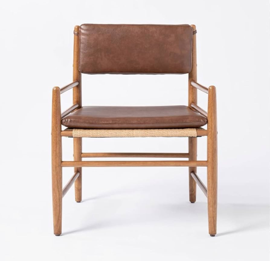 Studio McGee Layton Faux Accent Chair with Real Wood Frame, Brown | Amazon (US)