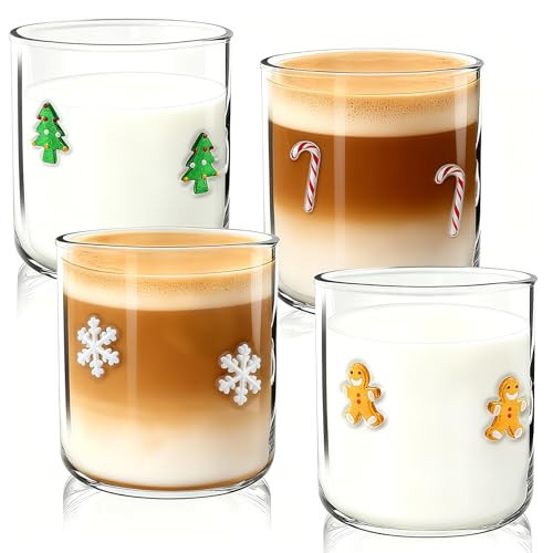 4 Pcs Christmas Icon Glasses 14 oz Icon Juice Glass Cups Christmas Tree Snowflake Candy Cane Gingerbread Double Old Fashioned Drinking Cup for Xmas Holiday Party Supplies & Gift (Christmas) | Amazon (US)