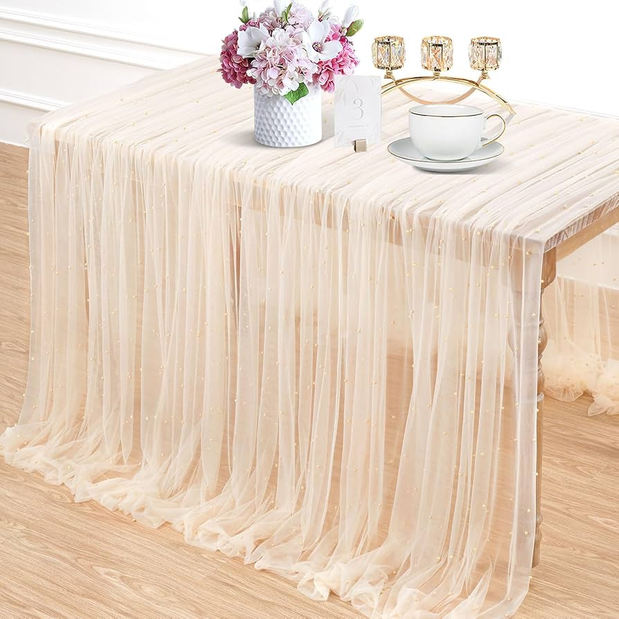 LuoluoHouse Champagne Pearl Table Cloth: Wedding Table Runner Decor 10ft Tulle Fabric for Party B... | Amazon (US)
