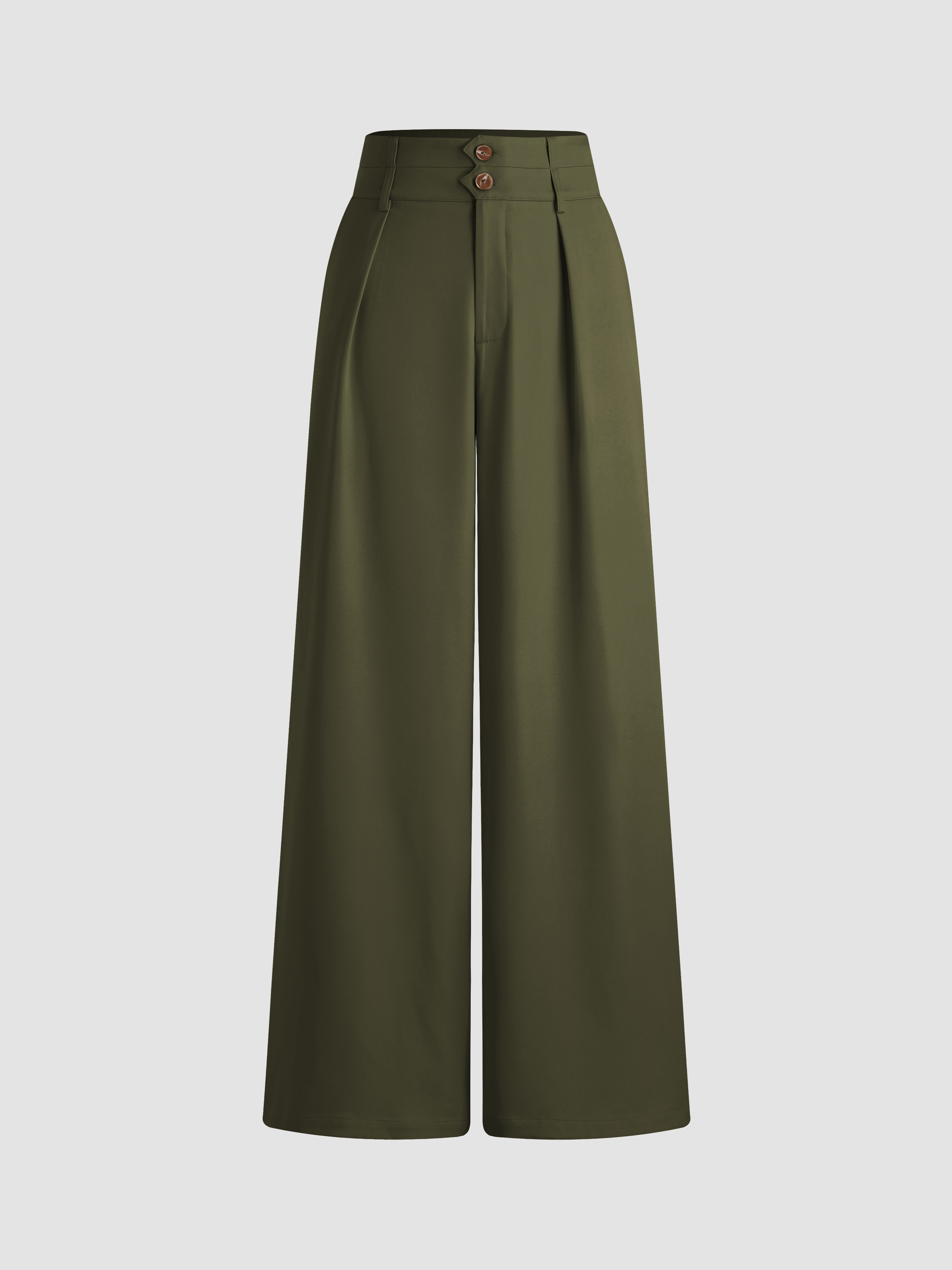 Woven Button Mid Waist Wide Leg Pants | Cider