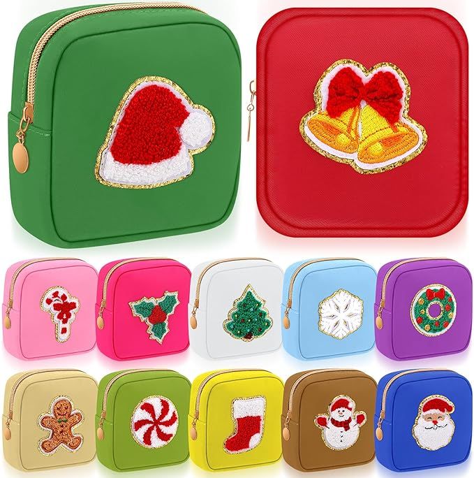 Abbylike 12 Pieces Christmas Preppy Patch Cute Cosmetic Bags Skincare Toiletry Bags Mini Chenille... | Amazon (US)