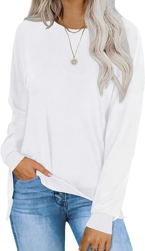 DOROSE Women's Long Sleeve Side Split Loose Casual Pullover Sweatshirt Tops | Amazon (US)