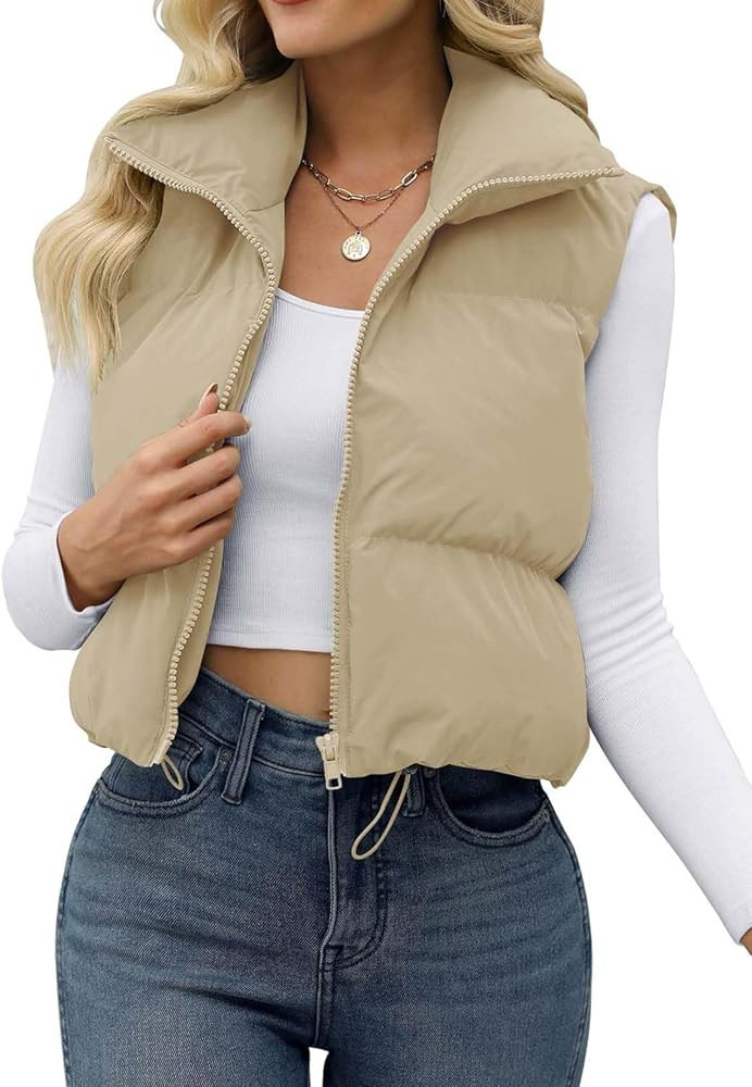 JZC Women's Crop Puffer Vest Lightweight Sleeveless Jacket 2025 Fashion Winter Outerwear Padded G... | Amazon (US)
