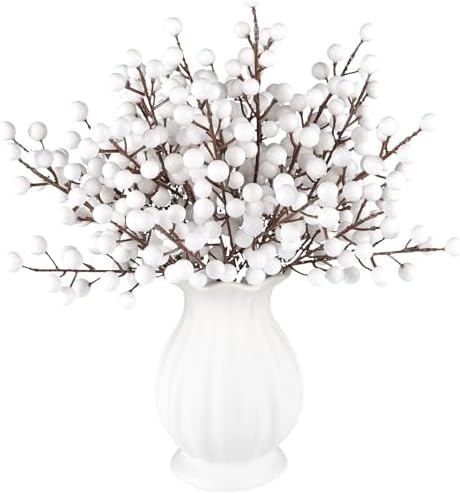 40 Pcs Artificial Berry Stems Branches, Christmas White Faux Holly Berries Picks Ornaments for Ch... | Amazon (US)