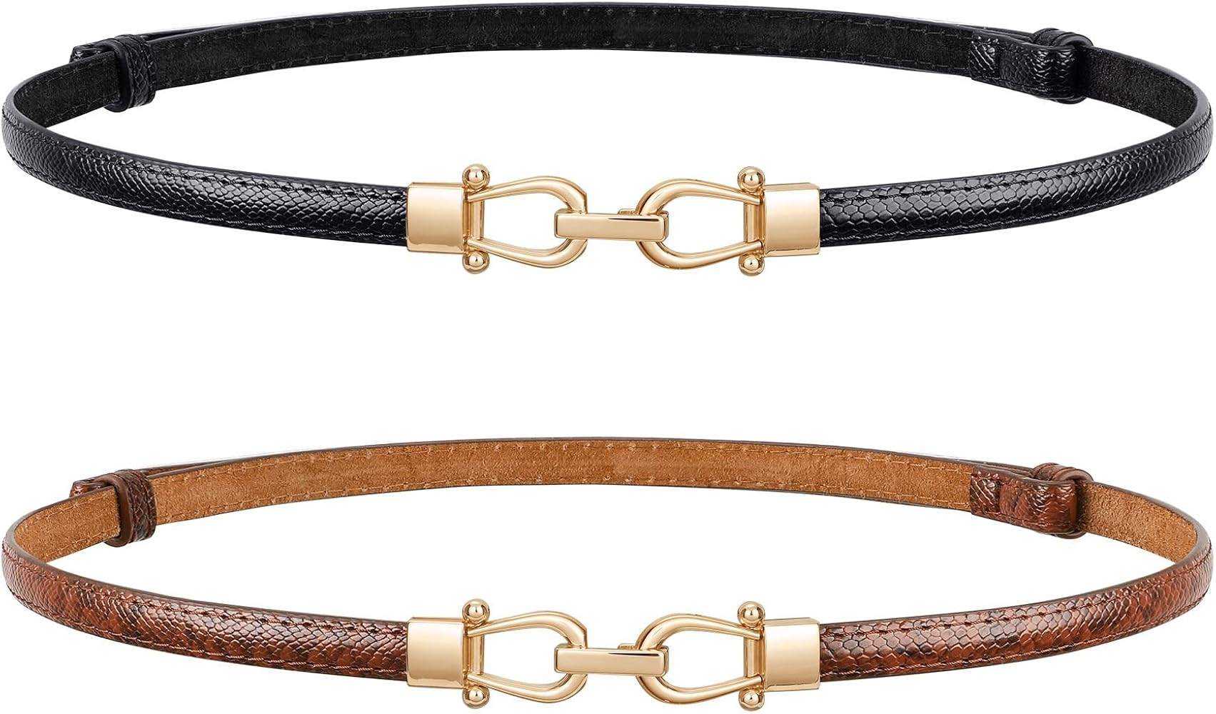 JASGOOD Leather Skinny Belts for Women Plus Size Ladies Thin Waist Belts Adjustable for Jeans Pan... | Amazon (US)