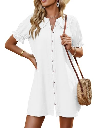 Cicy Bell Womens Peter Pan Collar Puff Short Sleeve Cute Mini Shirt Dress | Amazon (US)