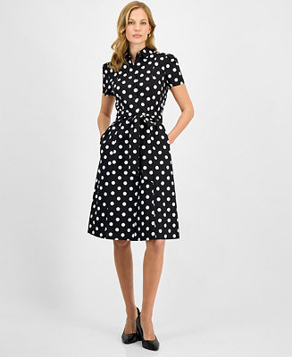 Women's Dot Print Collared Shirtdress, Regular & Petite | Macy's