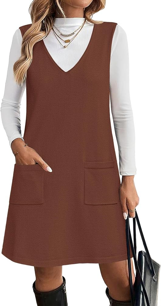 Zeagoo Women's Sweater Vest Dresses for Women 2025 V Neck Sleeveless Knit Pullover Sweater with P... | Amazon (US)