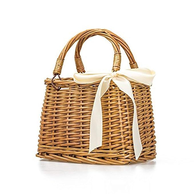 Natural Hand-woven Rectangular Wicker Handbag Basket Purse Retro Summer Women Straw Tote (Rectang... | Amazon (US)