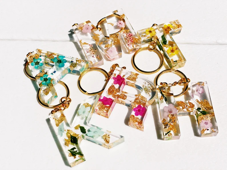 Custom Handmade Flower Resin Letter Keychain Assorted Colors - Etsy | Etsy (US)