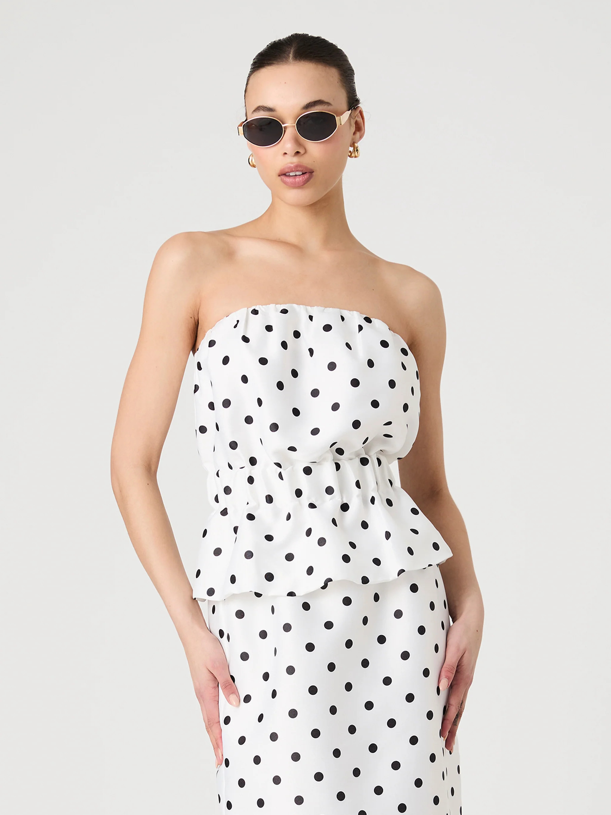 Strapless Polka Dot Peplum Top | French Connection (US)