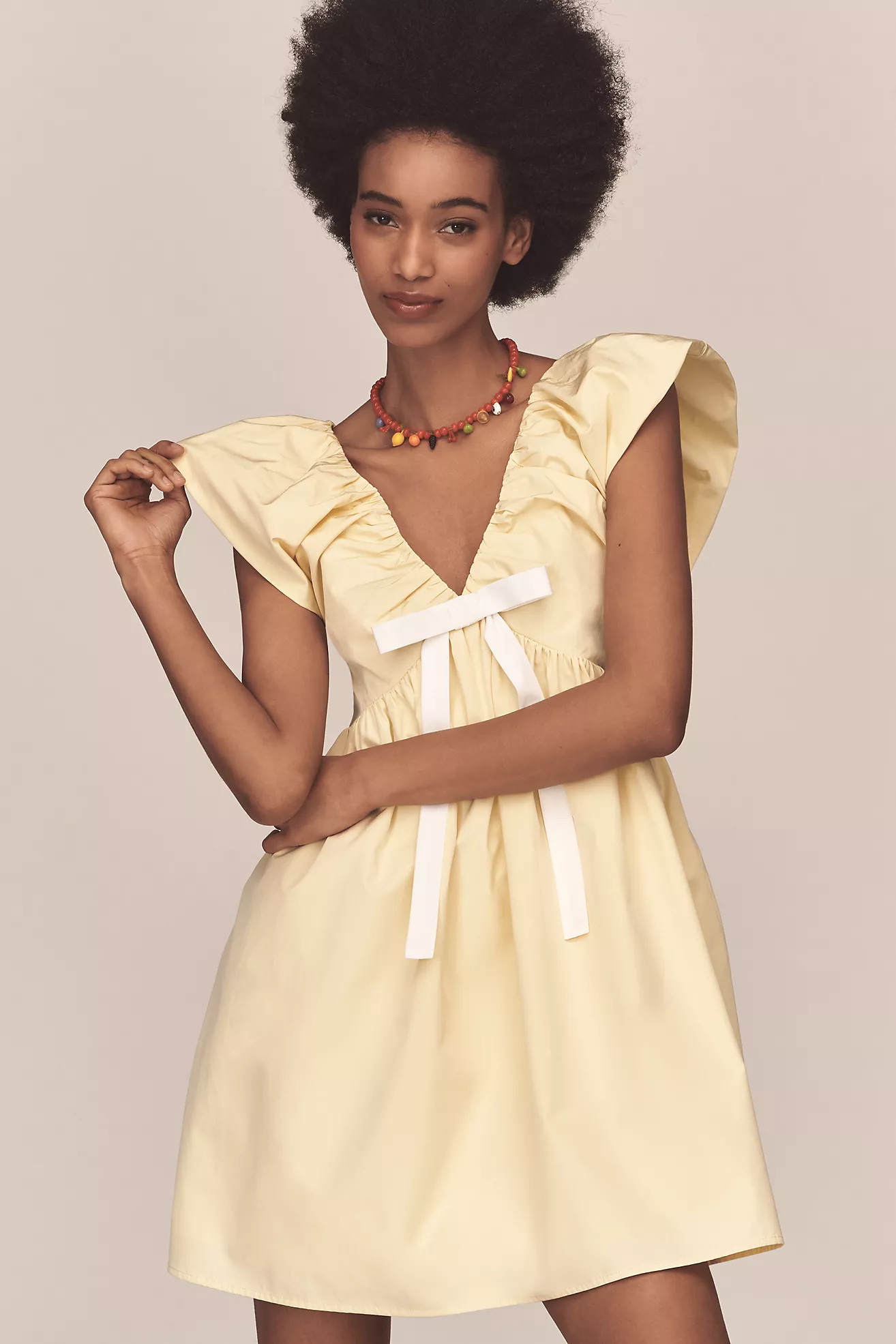 Endless Rose Flutter-Sleeve V-Neck Bow A-Line Mini Dress | Anthropologie (US)