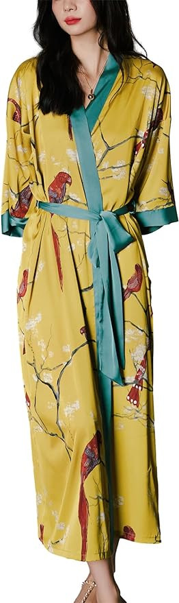 Silk Satin Robe for Women Long Japanese Kimono Robe Lightweight Soft Bathrobe Summer Luxury Dress... | Amazon (US)