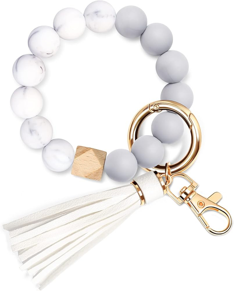 UpUDo Keychain Bracelet Wristlet, Silicone Beaded Key Ring Bracelet with Card Wallet, Elastic Key... | Amazon (US)