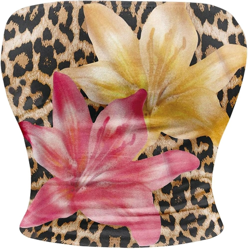 WDIRARA Women's Floral Print Strapless Crop Tube Tops Slim Fit Summer Causal Bandeau Top | Amazon (US)