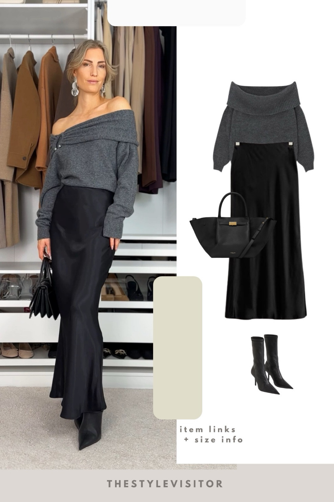 Simple maxi skirt outfit with off shoulder jumper (zara). Nothing can beat this combo ❤️ Wearing the skirt in xxs.

#LTKgift

Read the size guide/size reviews to pick the right size.

Leave a 🖤 to favorite this post and come back later to shop

Grey off shoulder jumper, satin skirt, black bag, black tote bag, date outfit, date night outfit, 

#LTKworkwear #LTKSeasonal #LTKstyletip