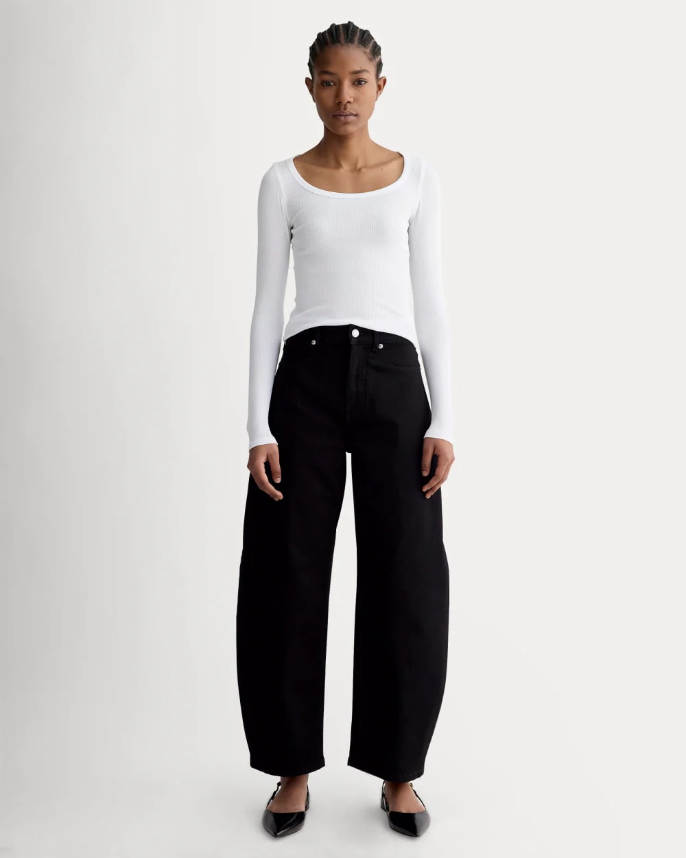 The Luxe Rib Long-Sleeve Scoop-Neck Tee | White | Everlane