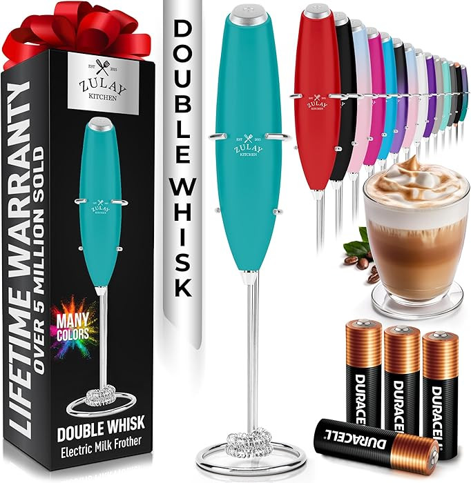 Zulay Kitchen Whisk Milk Frother with 4 Duracell Batteries - Powerful Handheld Foam Maker for Cof... | Amazon (US)